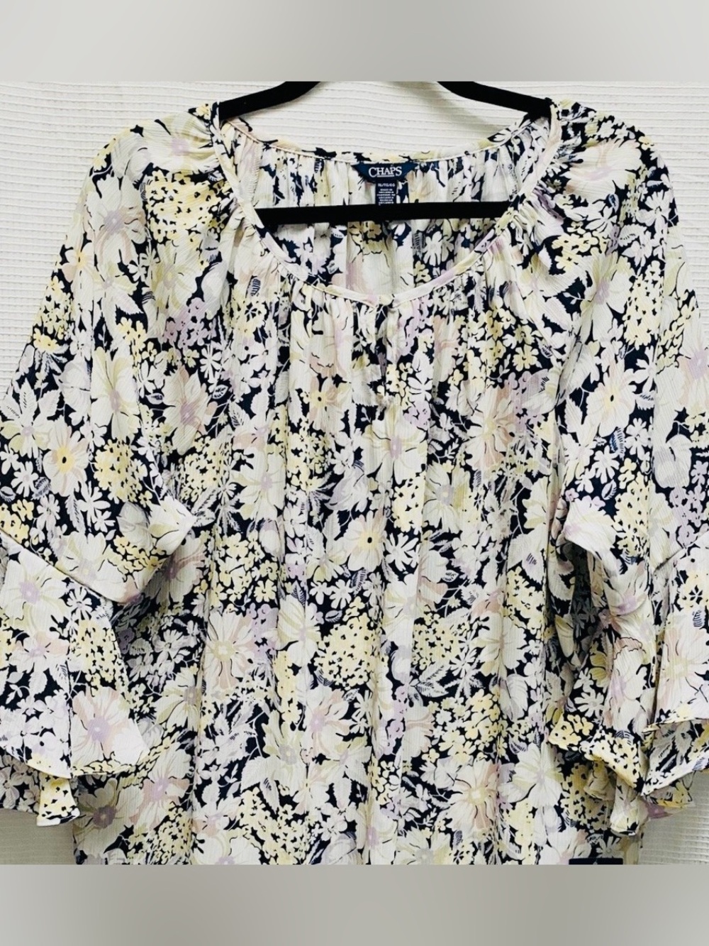 Chaps Floral Peasant Blouse in Cream, Navy & Pale Pink